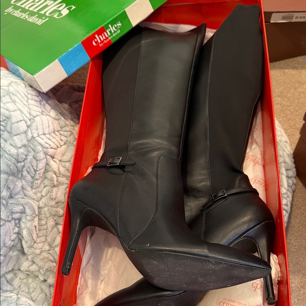 Charles David Sleek Black Heeled Boots